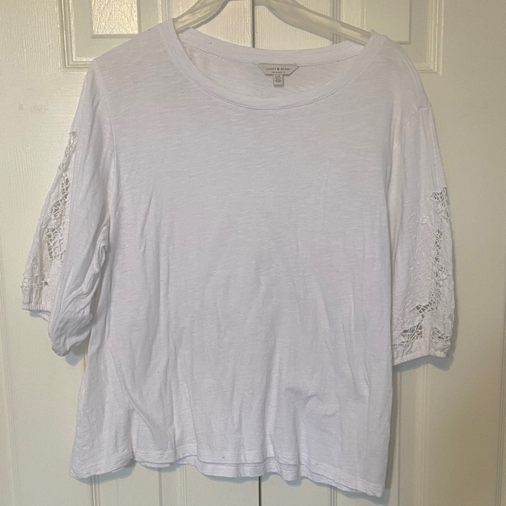Lucky Brand White Short Sleeve Top with Lace Detail